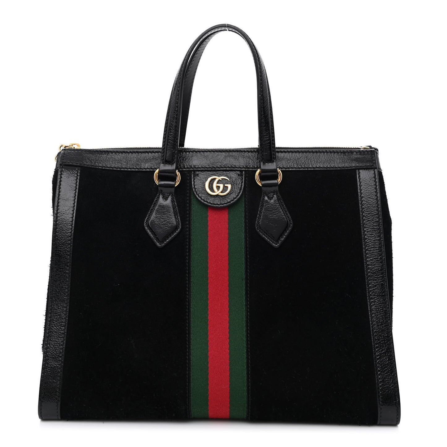 Suede Patent GG Web Medium Ophidia Tote Bag Black