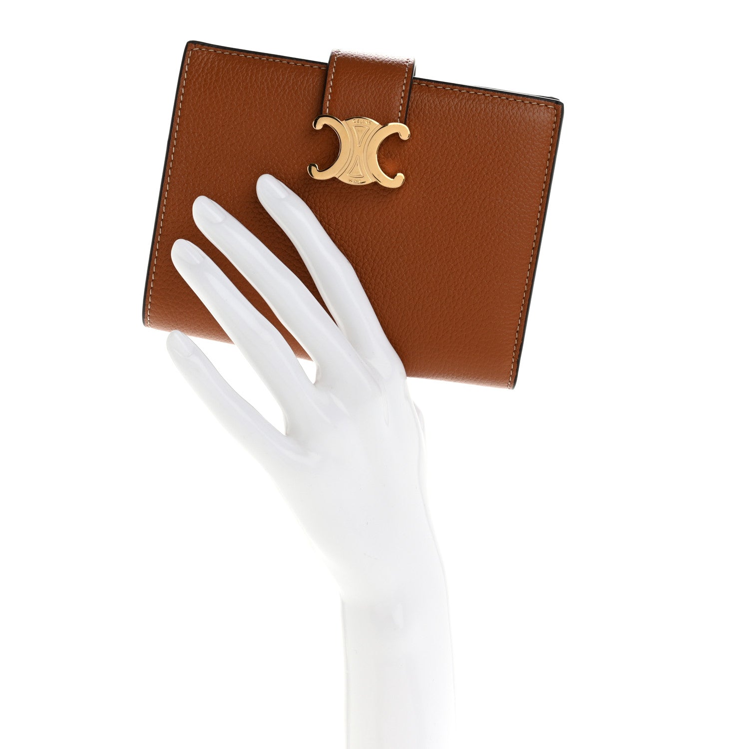 Celine Grained Calfskin Triomphe Medium Strap Nino Wallet Tan 2 of 10
