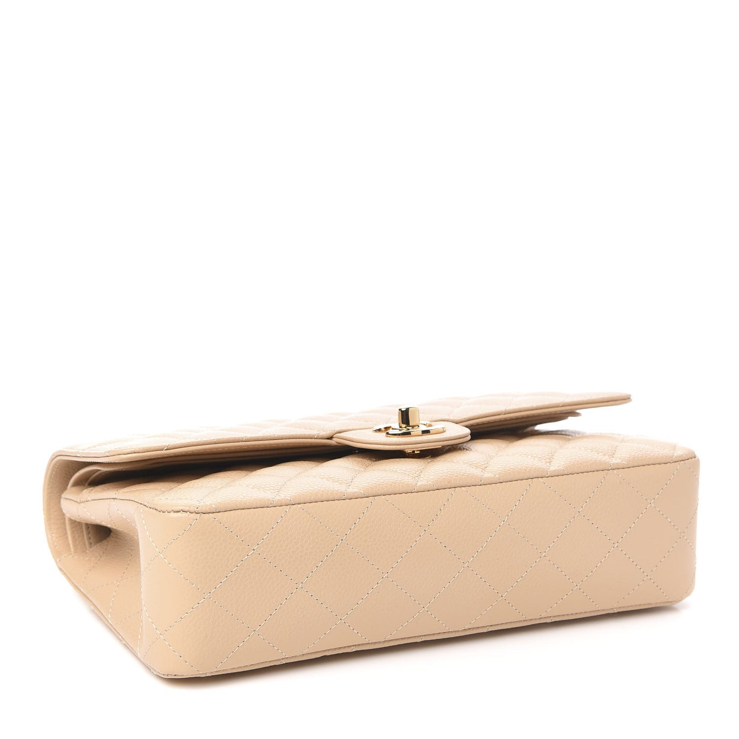 Caviar Quilted Medium Double Flap Light Beige