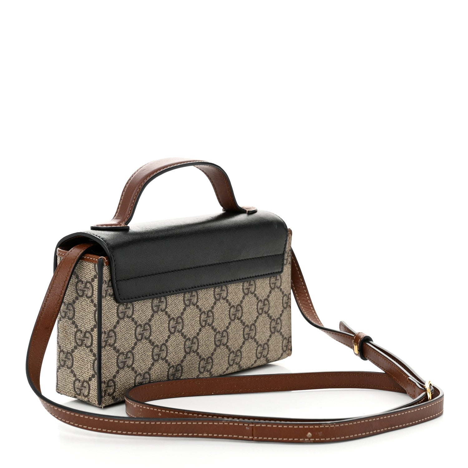 Gucci GG Supreme Monogram Calfskin Mini Padlock Top Handle Shoulder Bag Beige Black Cuir 3 of 14