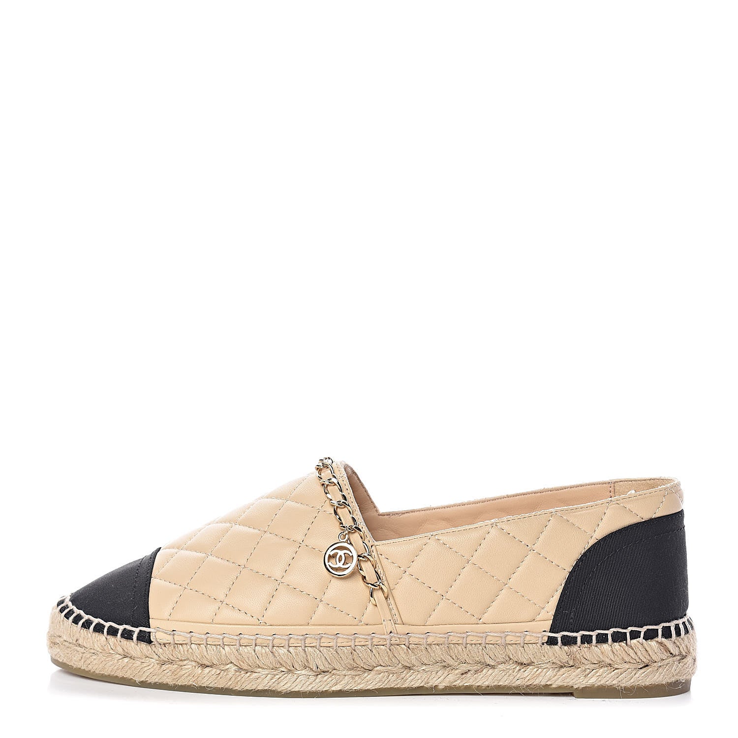 Chanel Lambskin Grosgrain Quilted CC Chain Espadrilles 40 Beige Black 1 of 11