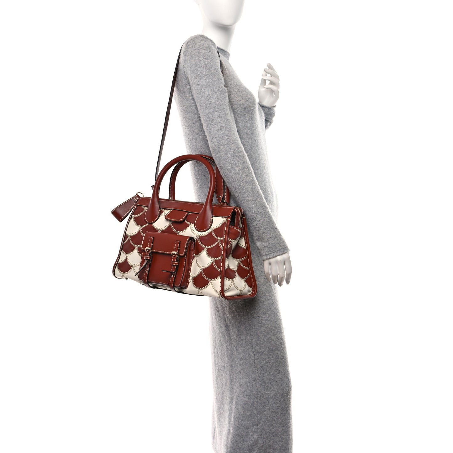 Nappa Shiny Calfskin Scallop Patchwork Medium Edith Day Bag Sepia Brown