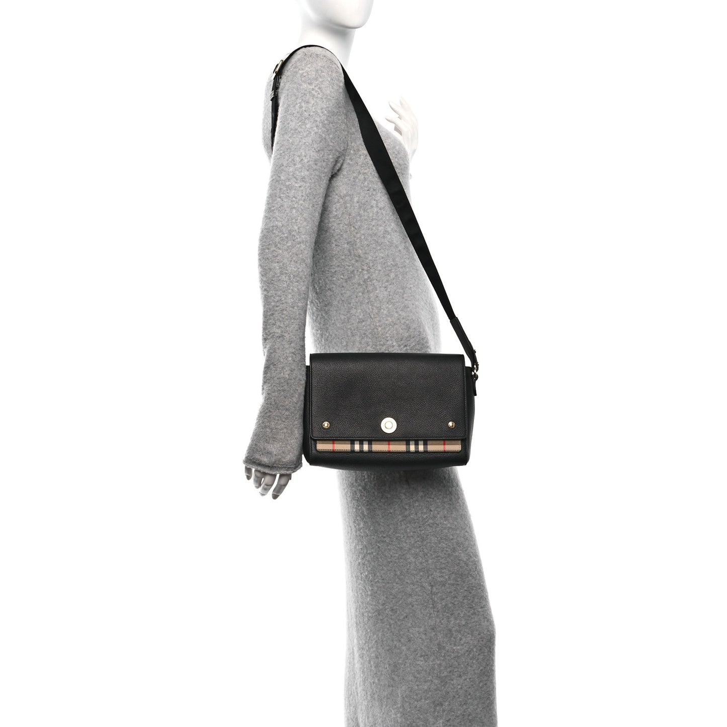 Grainy Calfskin Vintage Check Note Crossbody Bag Black