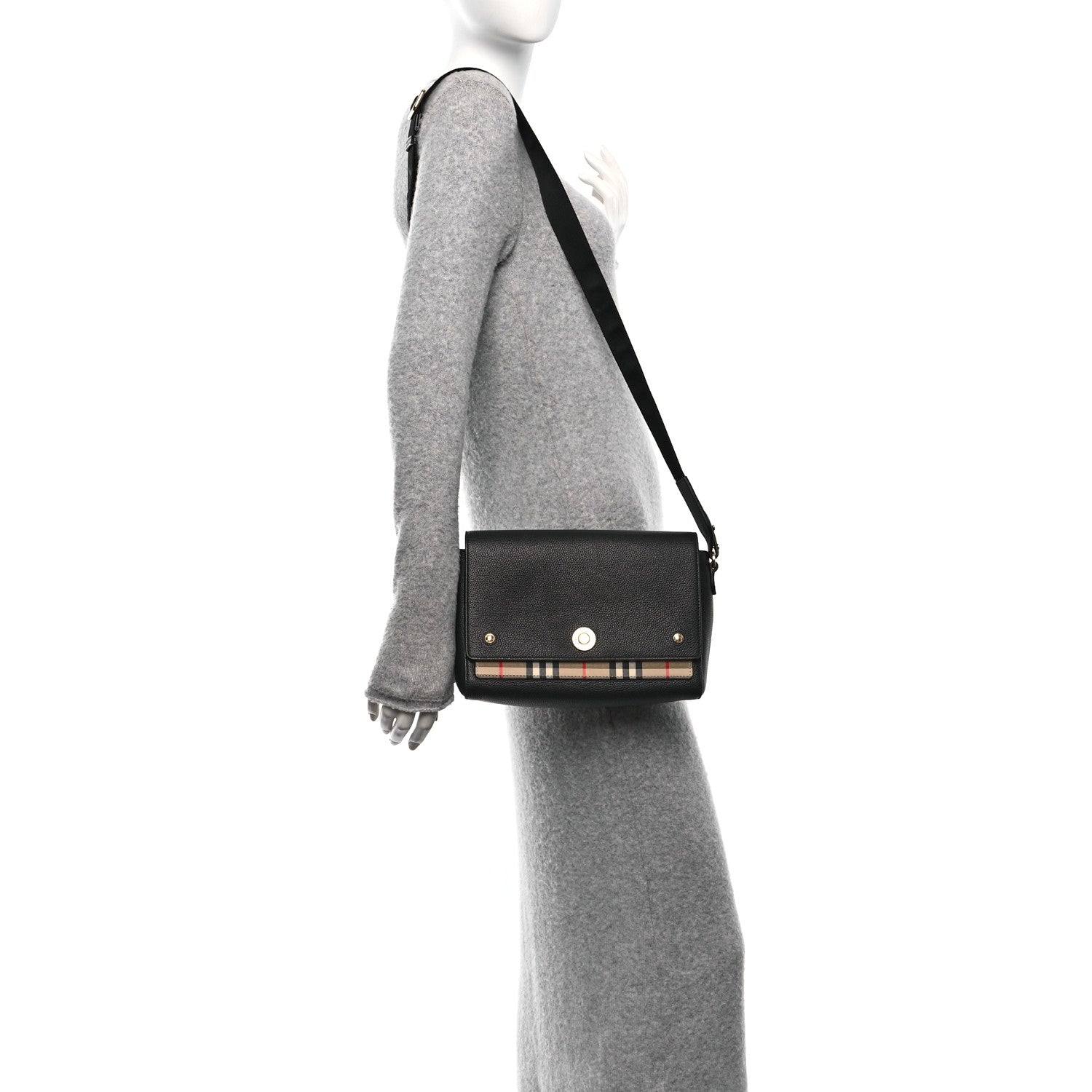 Burberry Grainy Calfskin Vintage Check Note Crossbody Bag Black 2 of 10
