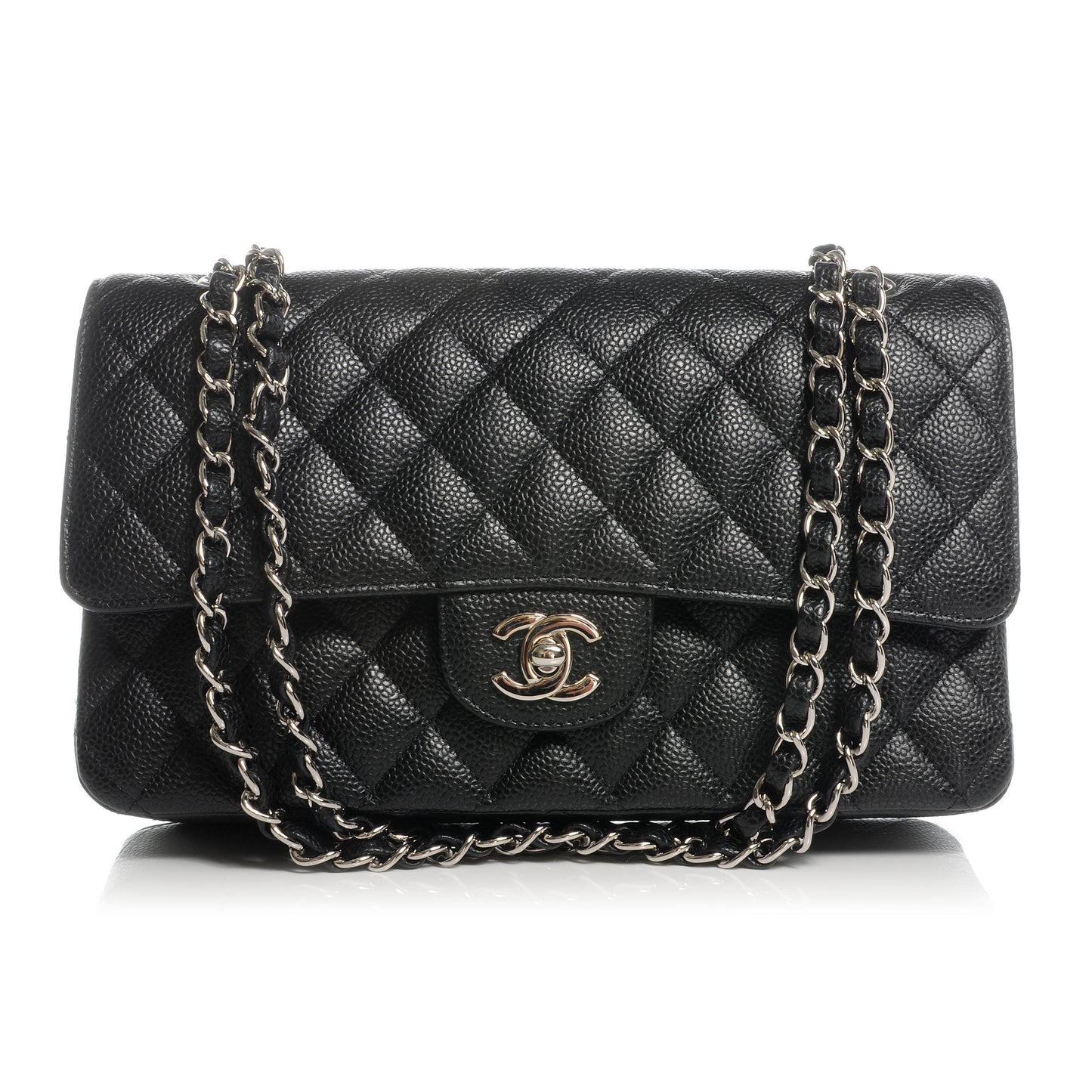 Caviar Quilted Medium Double Flap Black