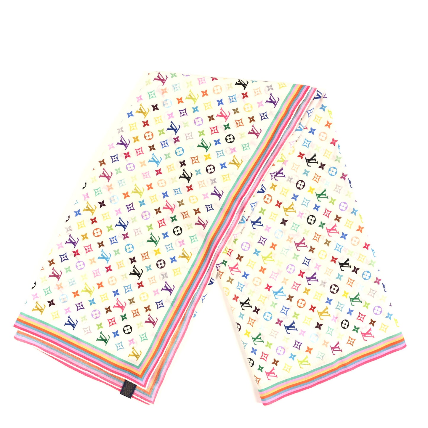 LV X TM Wool Silk Monogram Multicolor Shawl White