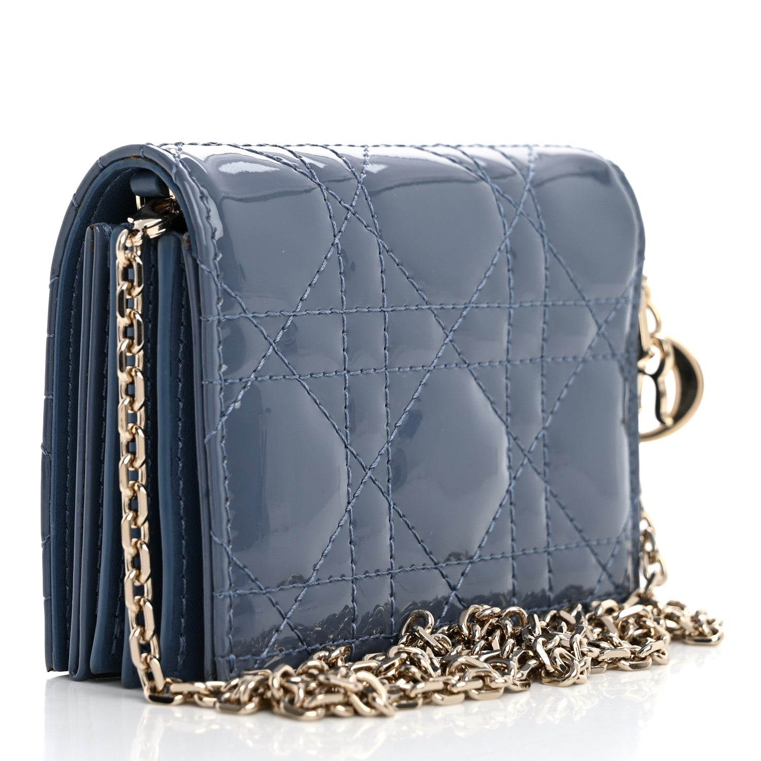 Christian Dior Patent Cannage Nano Lady Dior Chain Card Holder Cloud Blue 2 of 14