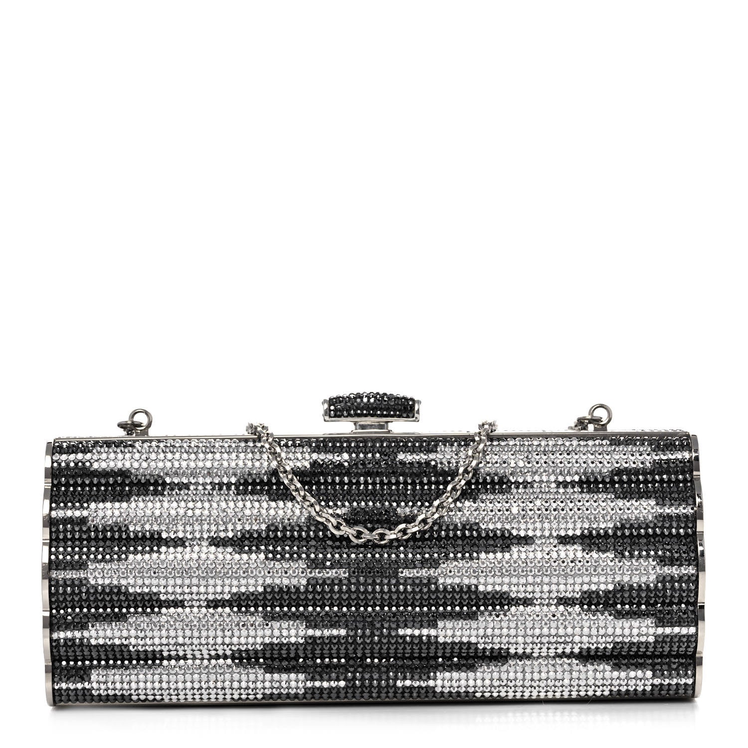 Judith Leiber Swarovski Crystal Cosmojet Minaudiere Clutch Black Silver 1 of 10