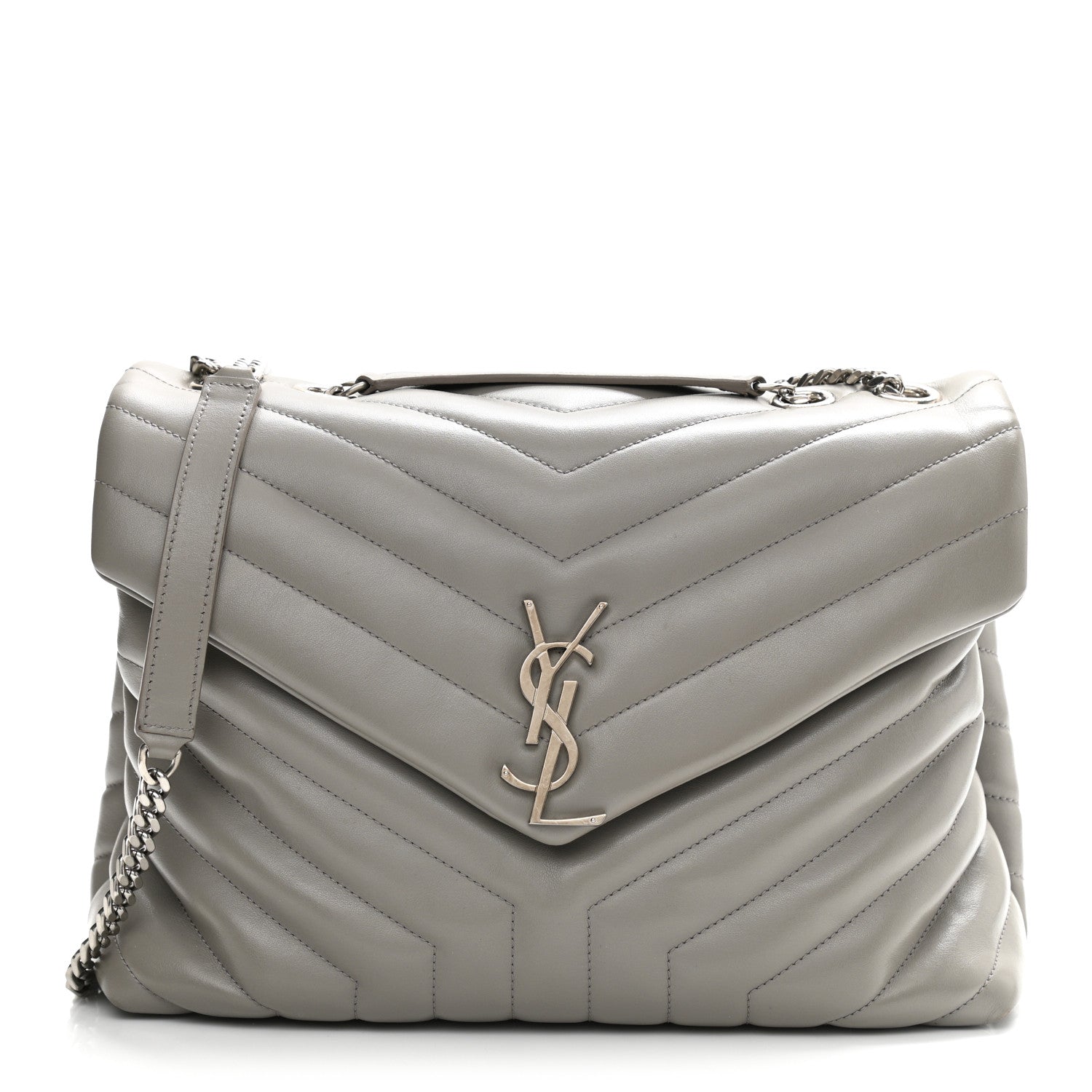 Saint Laurent Calfskin Y Quilted Monogram Medium Loulou Chain Satchel Granite 1 of 9