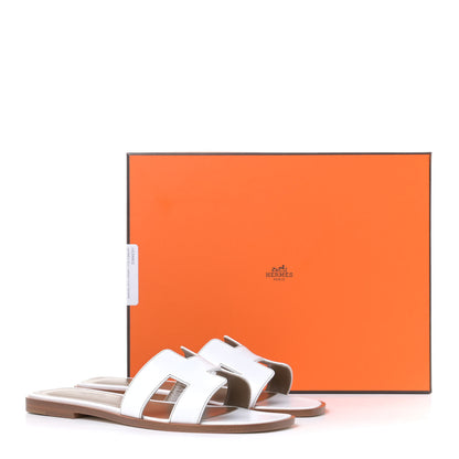 Hermes Box Calfskin Oran Sandals 37 White 11 of 11