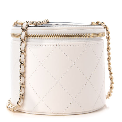Chanel Lambskin Quilted Round Small Vanity Case With Chain White Black 1 of 11