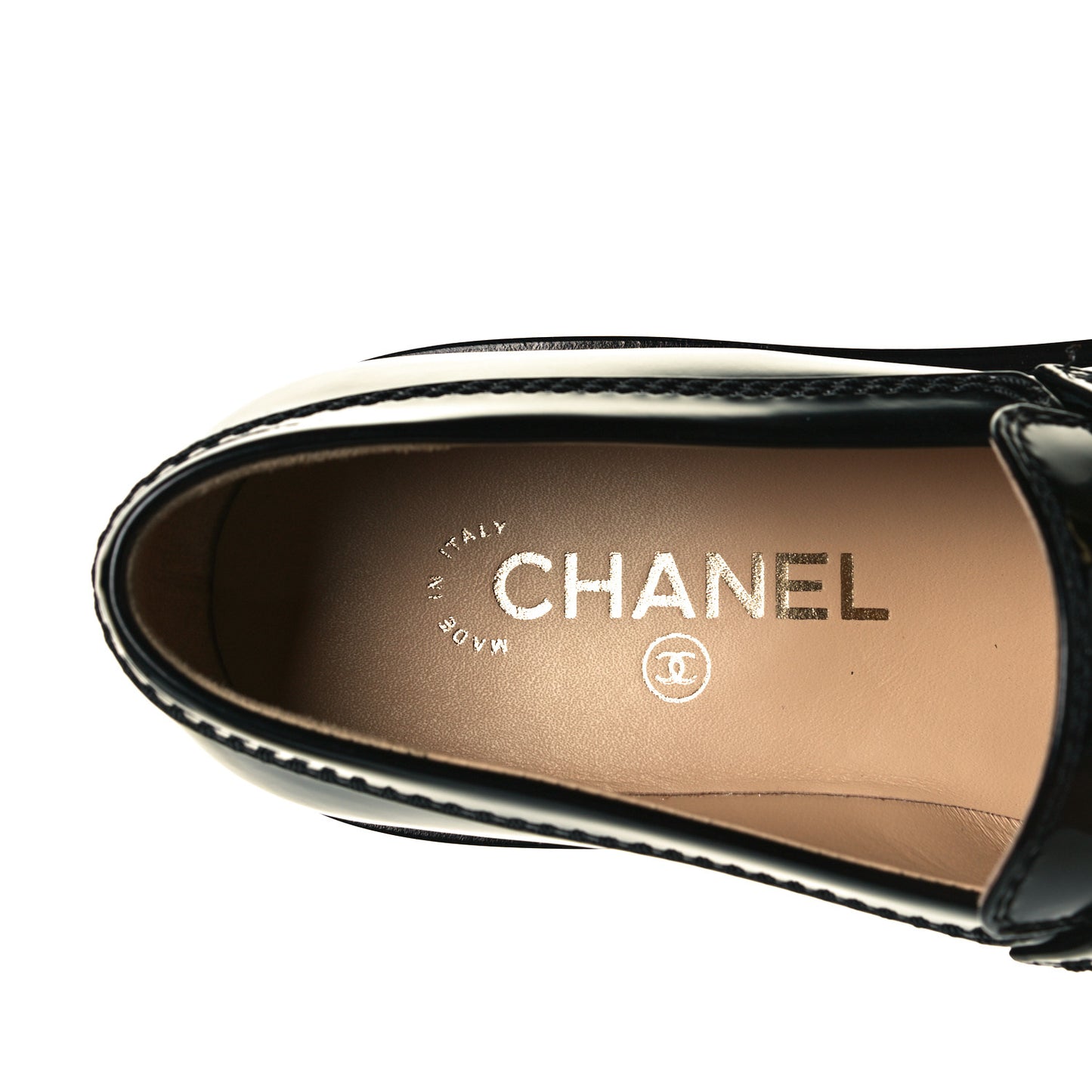 Shiny Calfskin Logo Loafers 37 Black