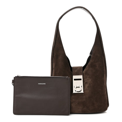 Salvatore Ferragamo Calfskin Suede Medium Archivo Gancio Hobo Testa di Moro 1 of 11