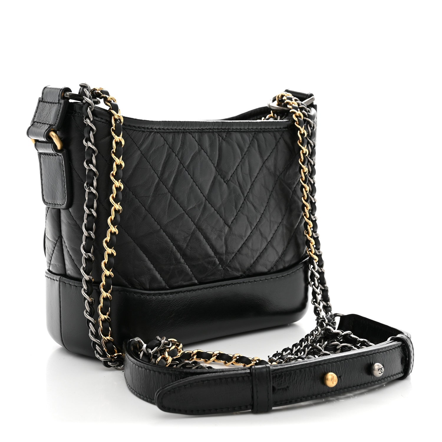 Chanel Aged Calfskin Chevron Quilted Small Gabrielle Hobo  Black 3 of 11