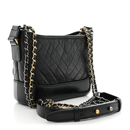 Chanel Aged Calfskin Chevron Quilted Small Gabrielle Hobo  Black 3 of 11
