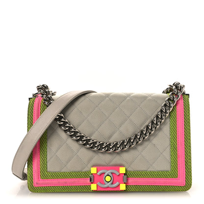 Chanel Canvas Quilted Medium Fluo Boy Flap Dark Grey Fuchsia Green 1 of 18