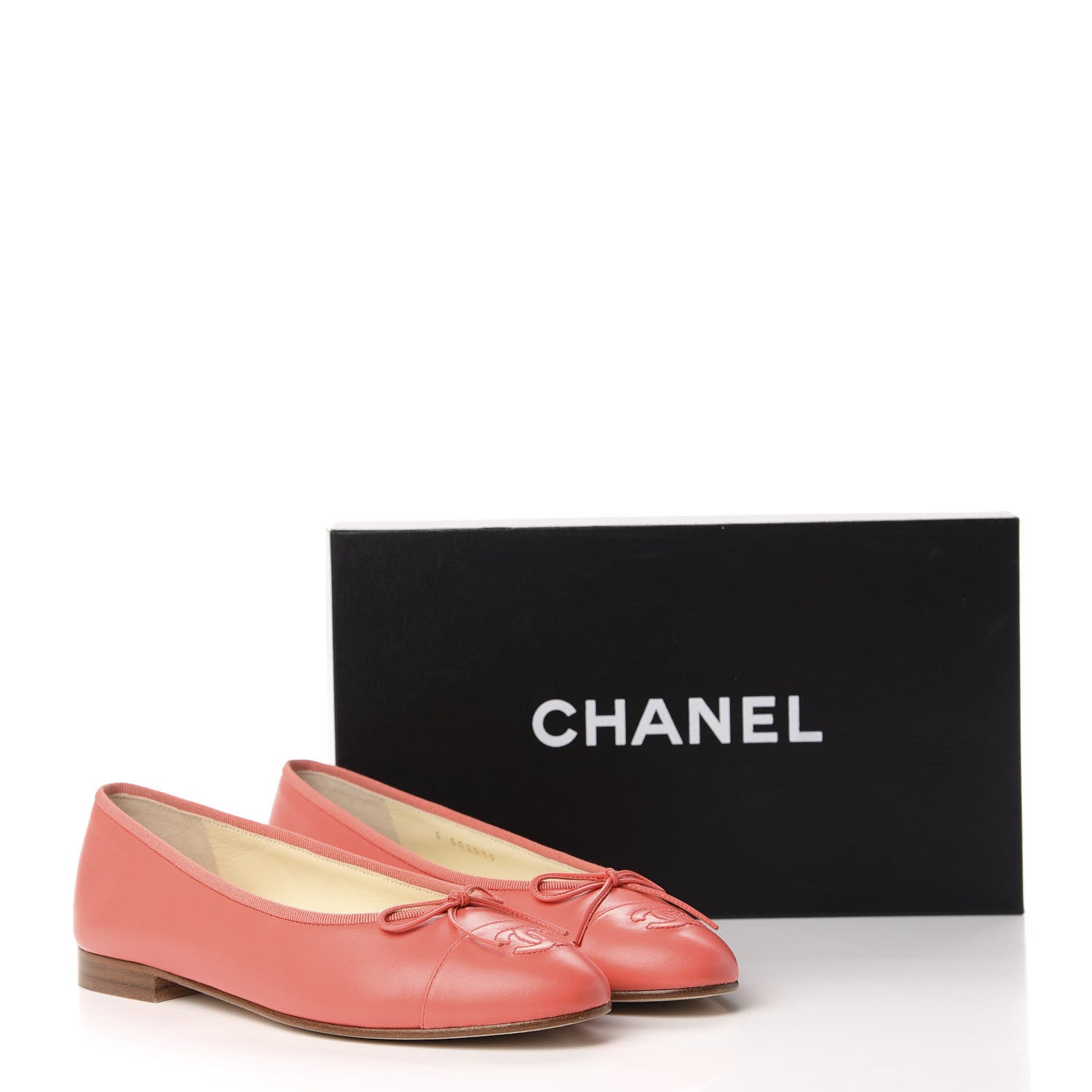 Chanel Lambskin Cap Toe CC Ballerina Flats 37.5 Coral 10 of 10