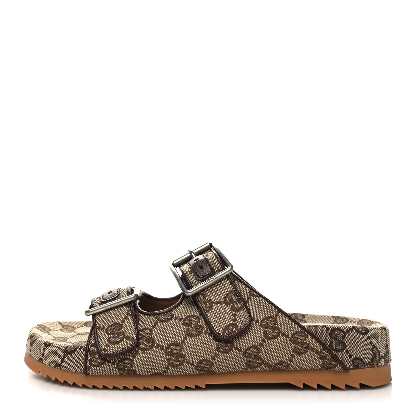 GG Monogram Lavaredo Eco Fabric Mens Slide Sandals With Straps 6 Beige Ebony Light Brown