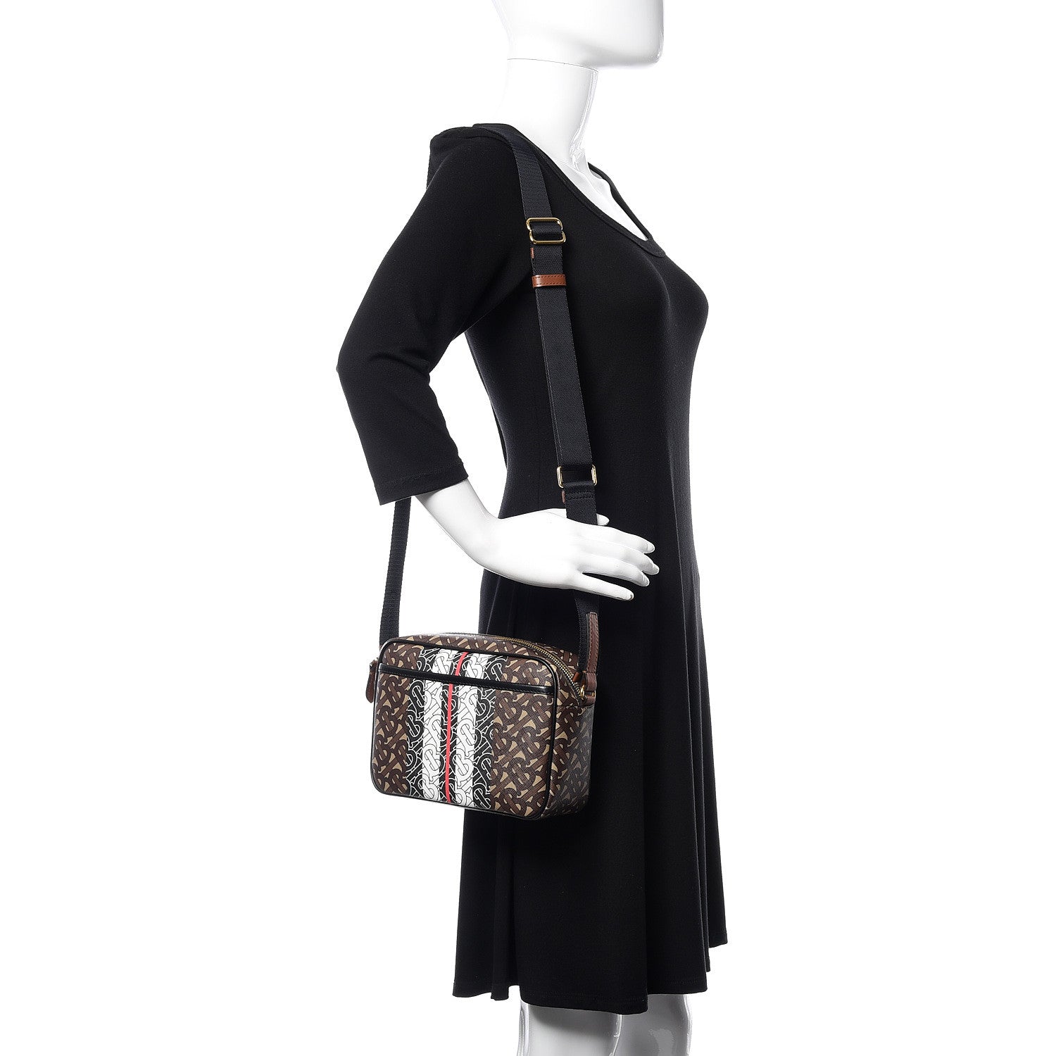 Burberry E-Canvas Monogram Stripe Crossbody Bag Bridle Brown 2 of 9
