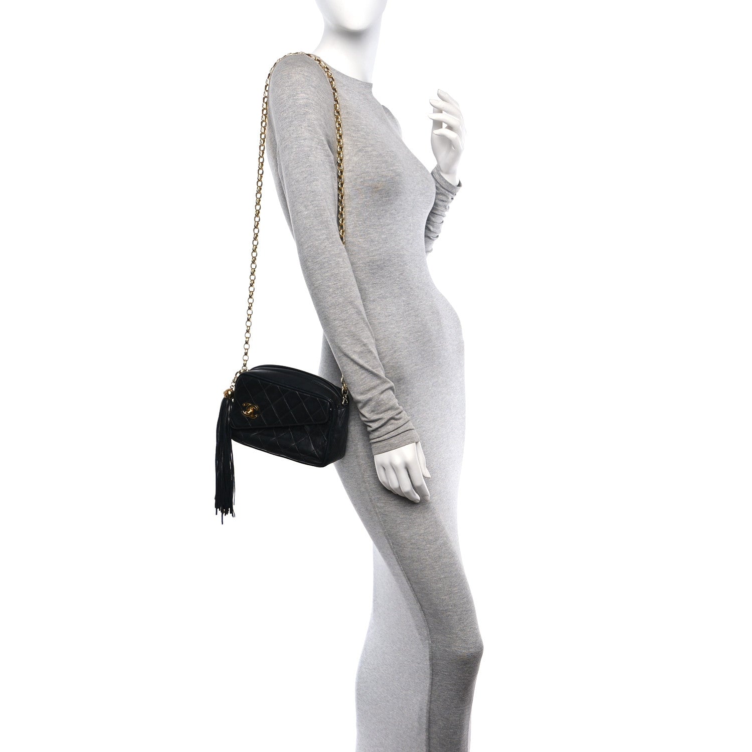 Chanel Lambskin Quilted Tassel Flap Camera Case Black 2 of 11