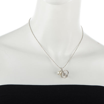 Chanel Pearl CC Pendant Necklace Silver 2 of 5