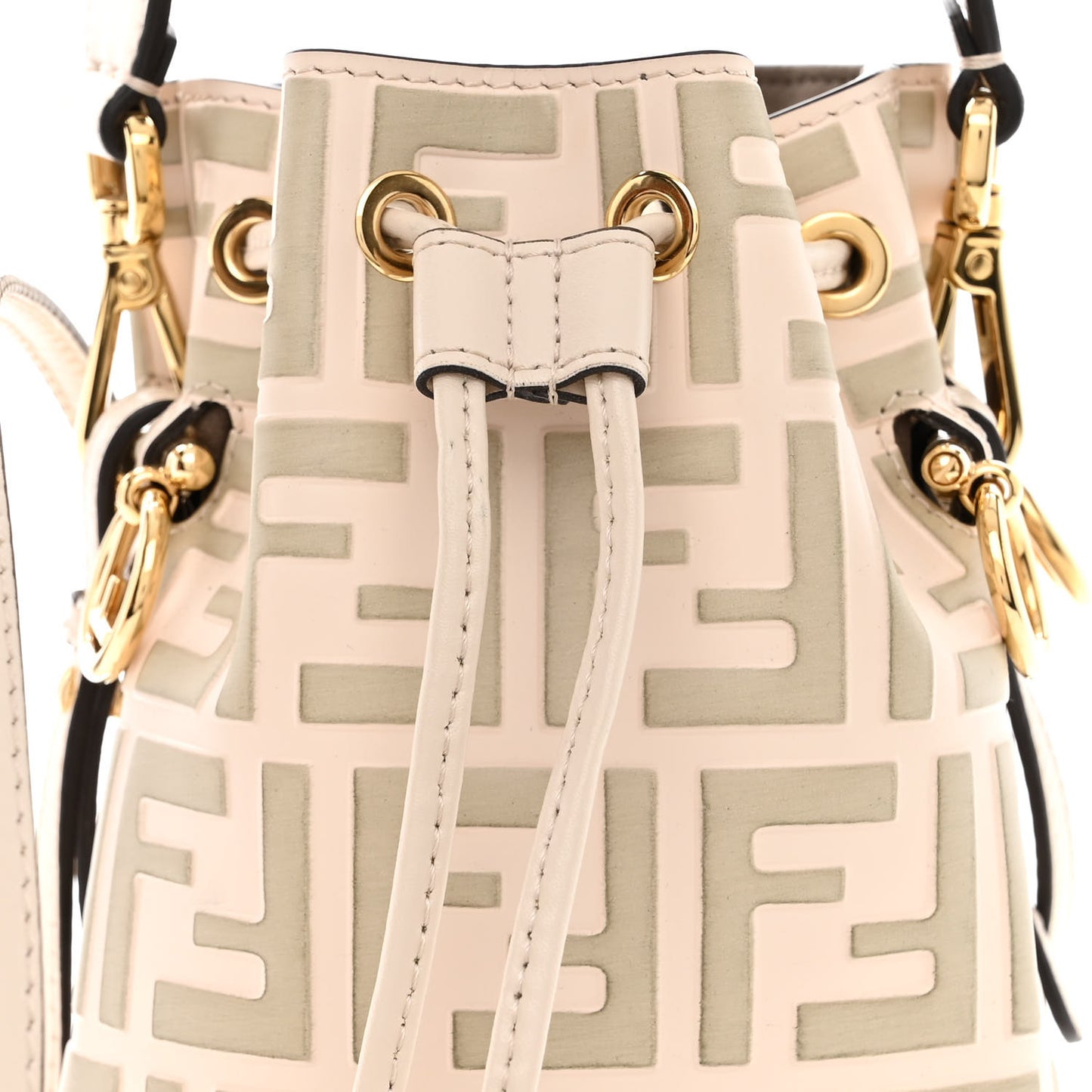 Vitello Liberty F is Fendi Bi-Color FF 1974 Embossed Mini Mon Tresor Bucket Bag Camelia Mandorlo