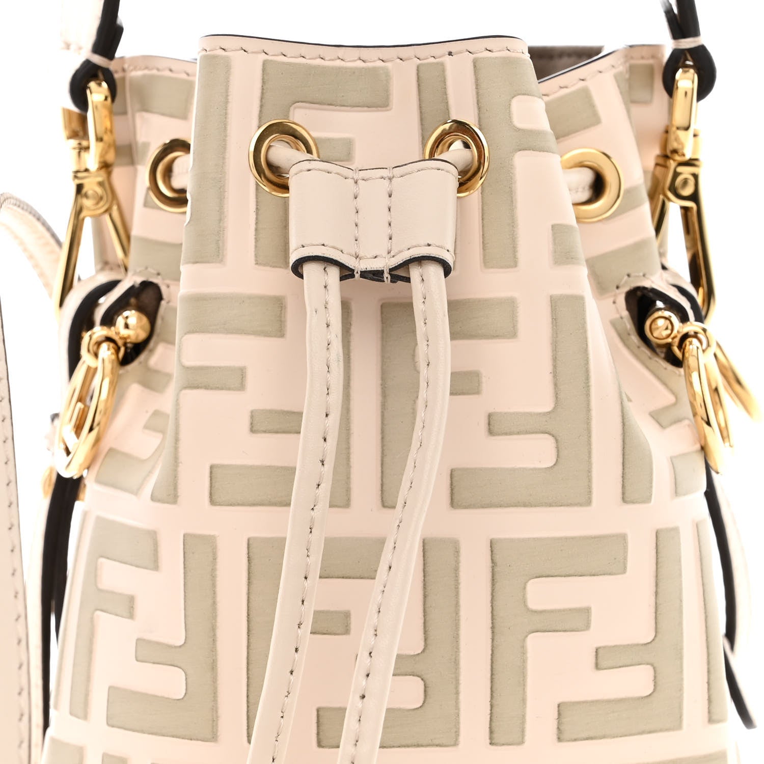 Fendi Vitello Liberty F is Fendi Bi-Color FF 1974 Embossed Mini Mon Tresor Bucket Bag Camelia Mandorlo 8 of 10