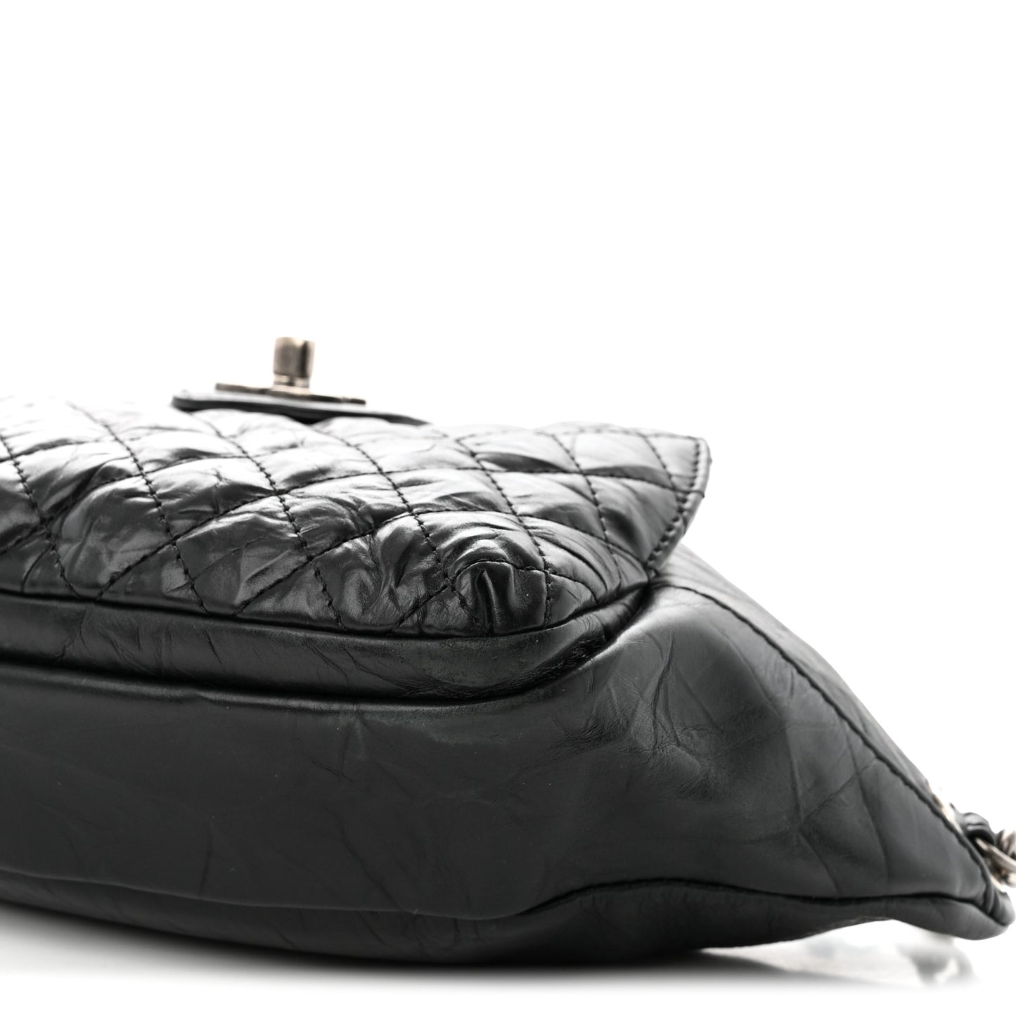 Crumpled Calfskin Quilted Casual Rock Waist Bag Fanny Pack Black