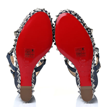 Christian Louboutin Lame Lux Pyraclou 110 Wedge Sandals 37 Denim 4 of 5