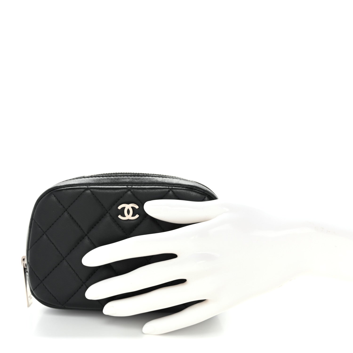 Chanel Lambskin Quilted Small Curvy Pouch Cosmetic Case Black 2 of 10