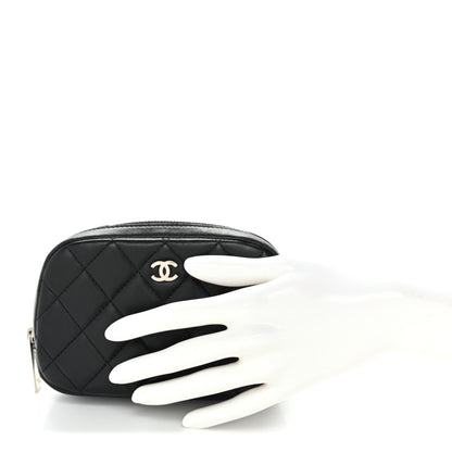 Chanel Lambskin Quilted Small Curvy Pouch Cosmetic Case Black 2 of 10