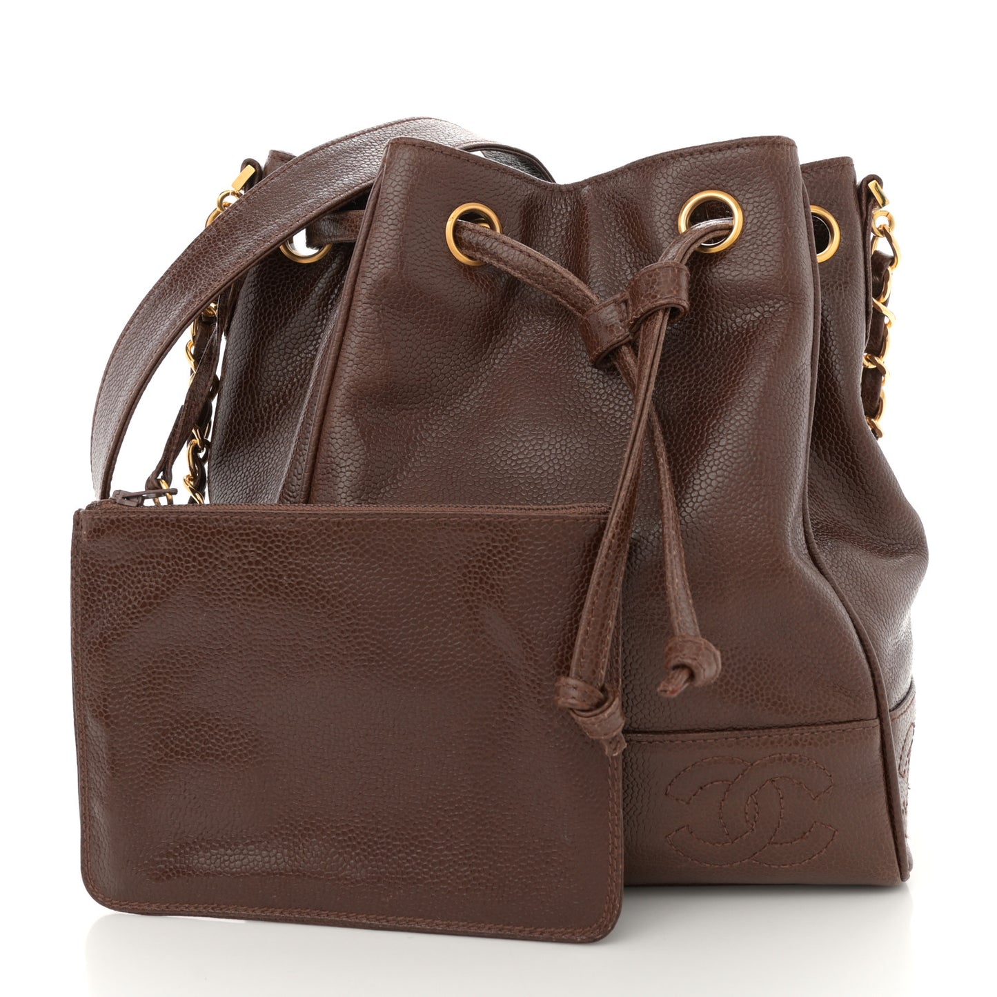 Caviar CC Drawstring Shoulder Bag Brown