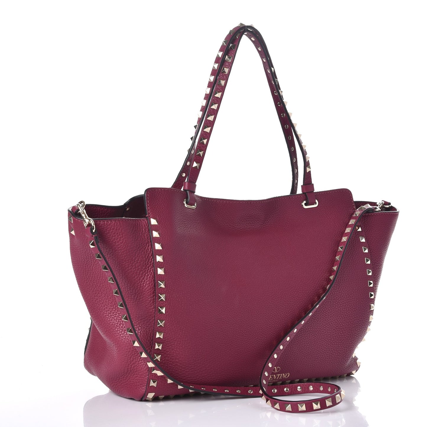 Pebbled Calfskin Medium Rockstud Tote Camelia