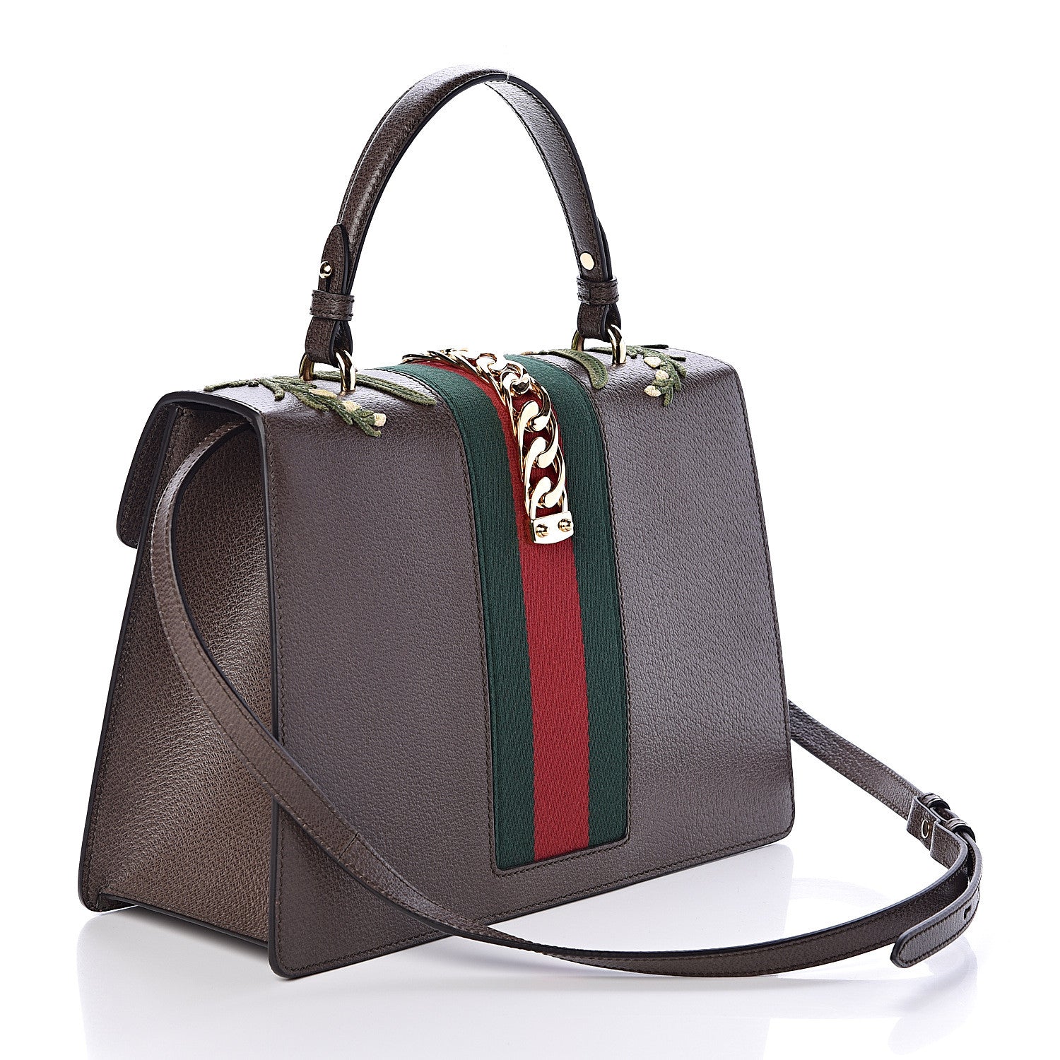 Gucci Calfskin Embroidered Medium Sylvie Top Handle Bag New Acero Multicolor 4 of 11