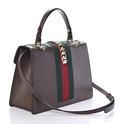 Gucci Calfskin Embroidered Medium Sylvie Top Handle Bag New Acero Multicolor 4 of 11