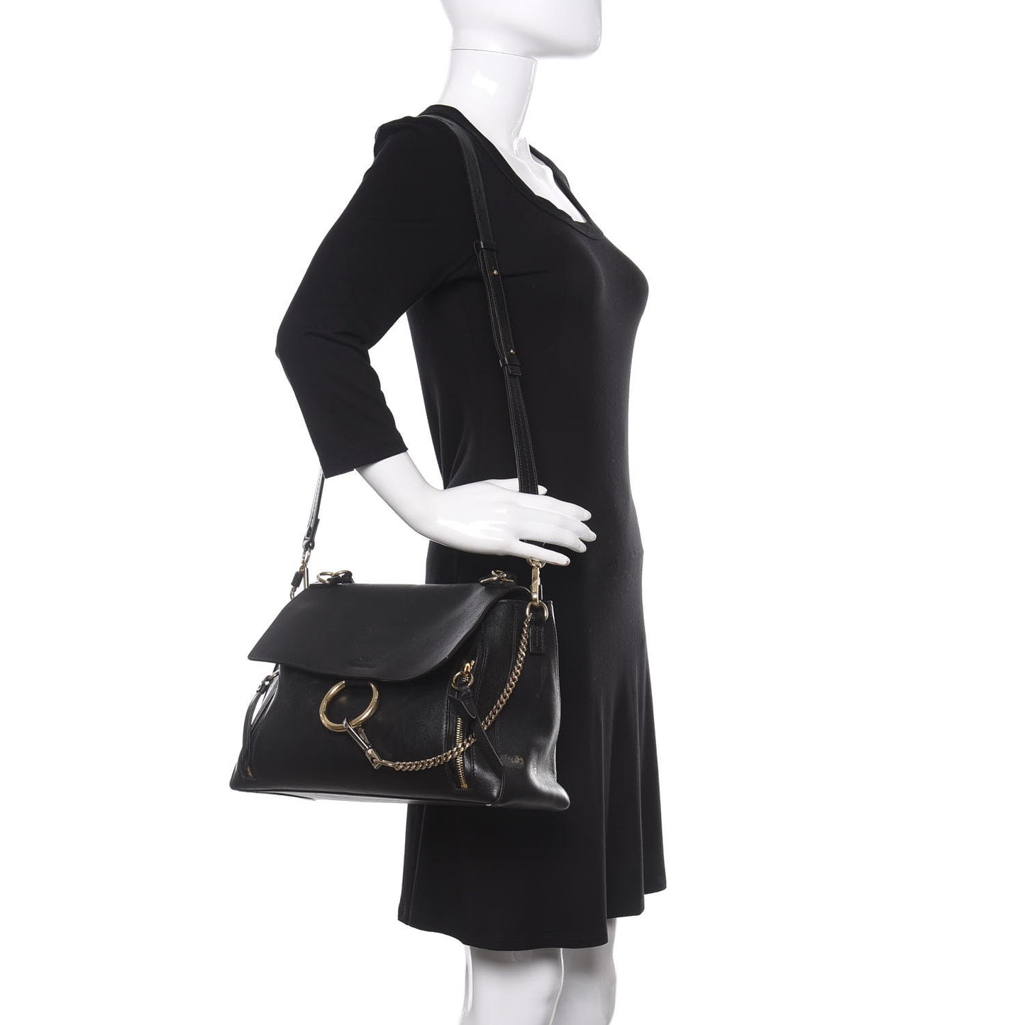 Calfskin Medium Faye Day Shoulder Bag Black