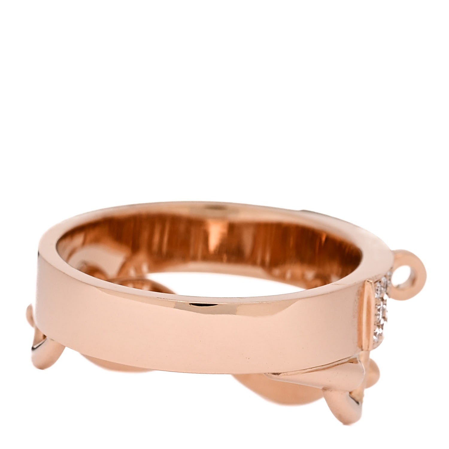Hermes 18K Rose Gold Kelly Diamond Double Tour Chaine d'Ancre Pave Ring 53 6.5 3 of 7