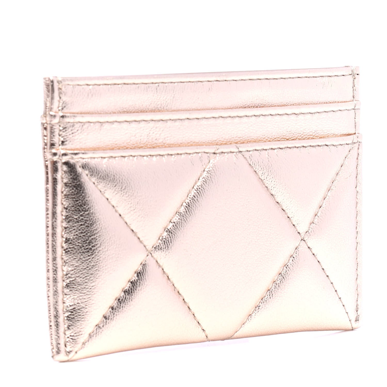 Chanel Metallic Lambskin Quilted Chanel 19 Card Holder Gold 2 of 4