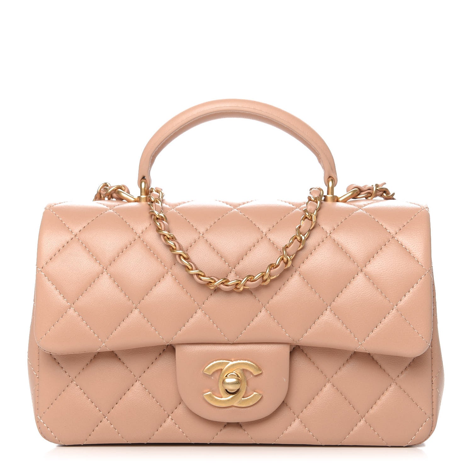 Chanel Lambskin Quilted Mini Top Handle Rectangular Flap Beige 1 of 11