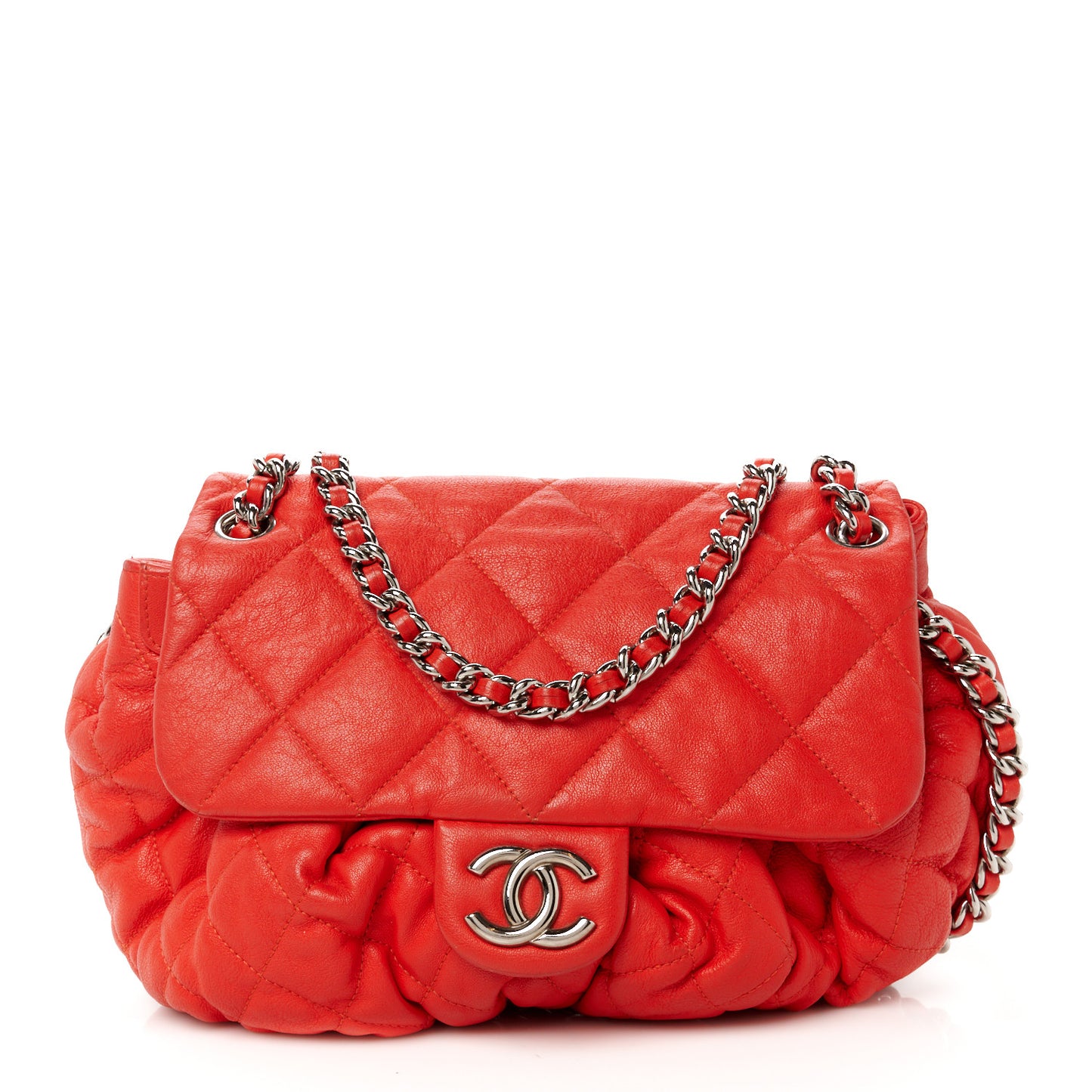 Washed Lambskin Quilted Medium Chain Around Messenger Red