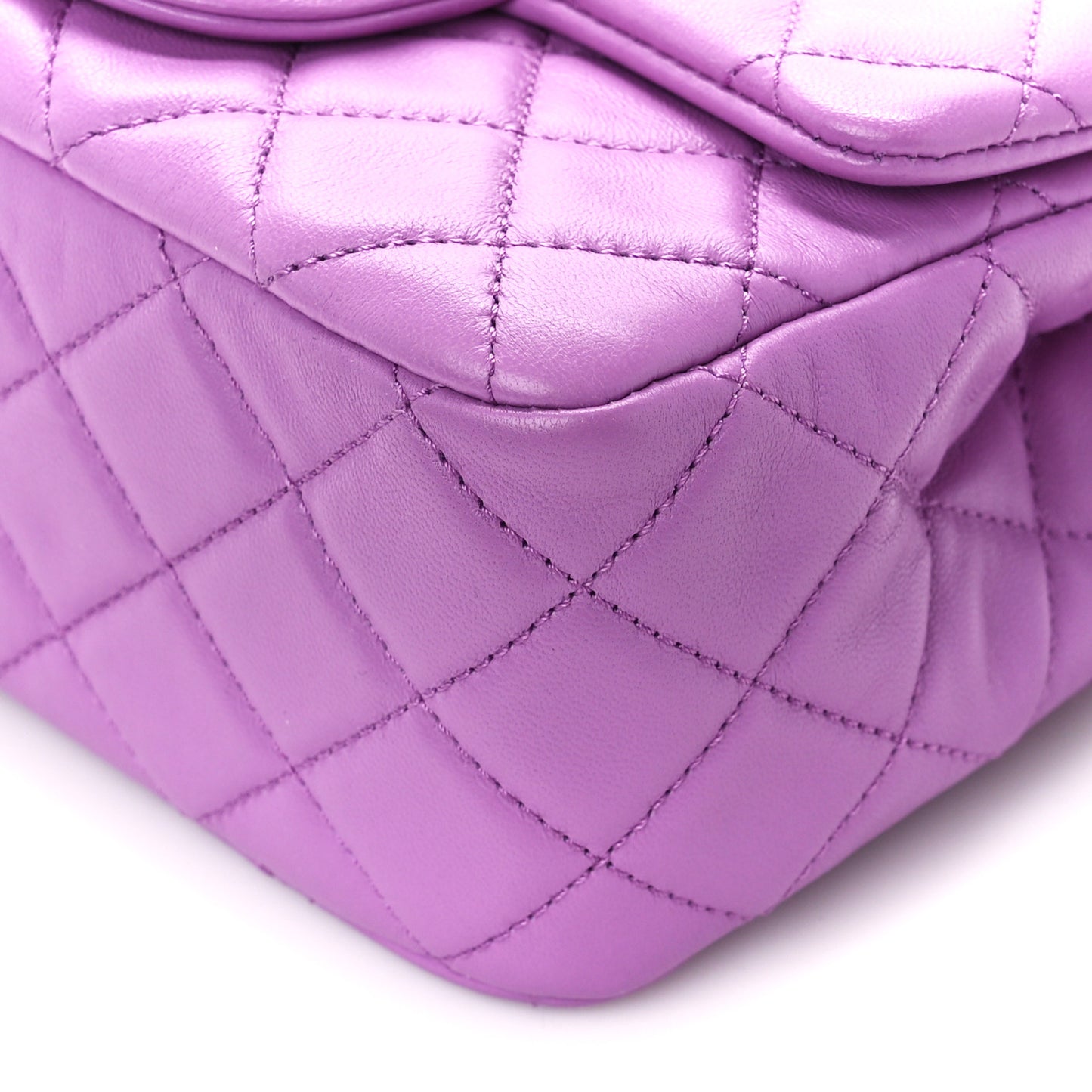 Lambskin Quilted Mini Pearl Crush Flap Purple