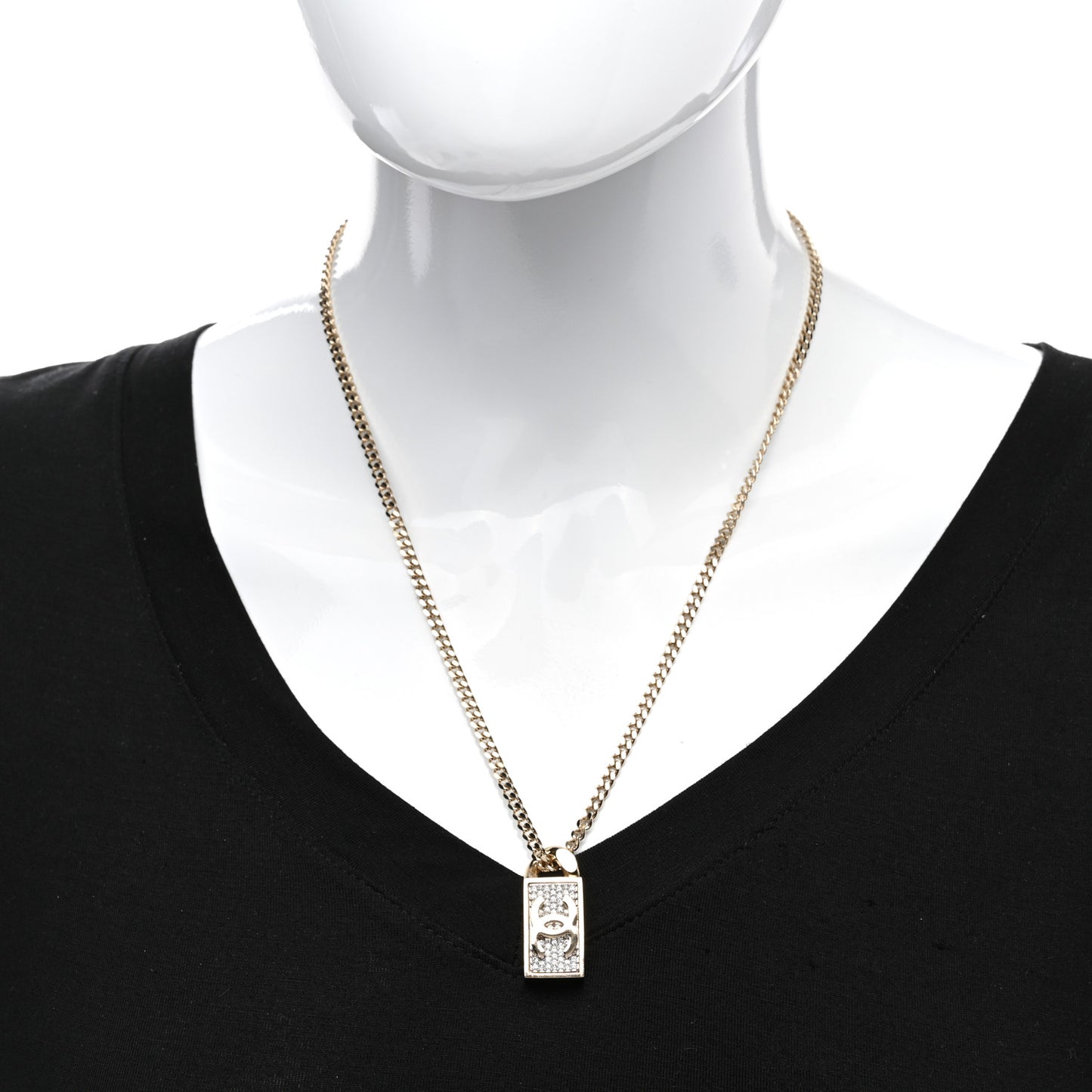 Crystal Dog Tag Charm Necklace Gold