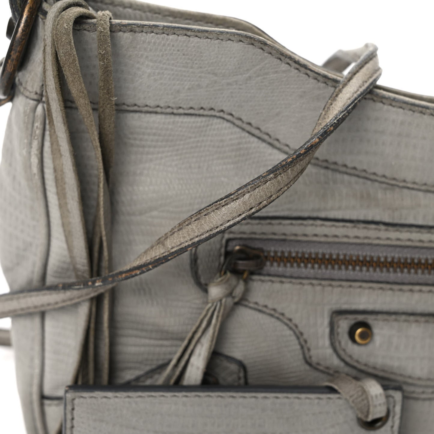 Agneau Lizard Embossed Classic Hardware Hip Gris Clair