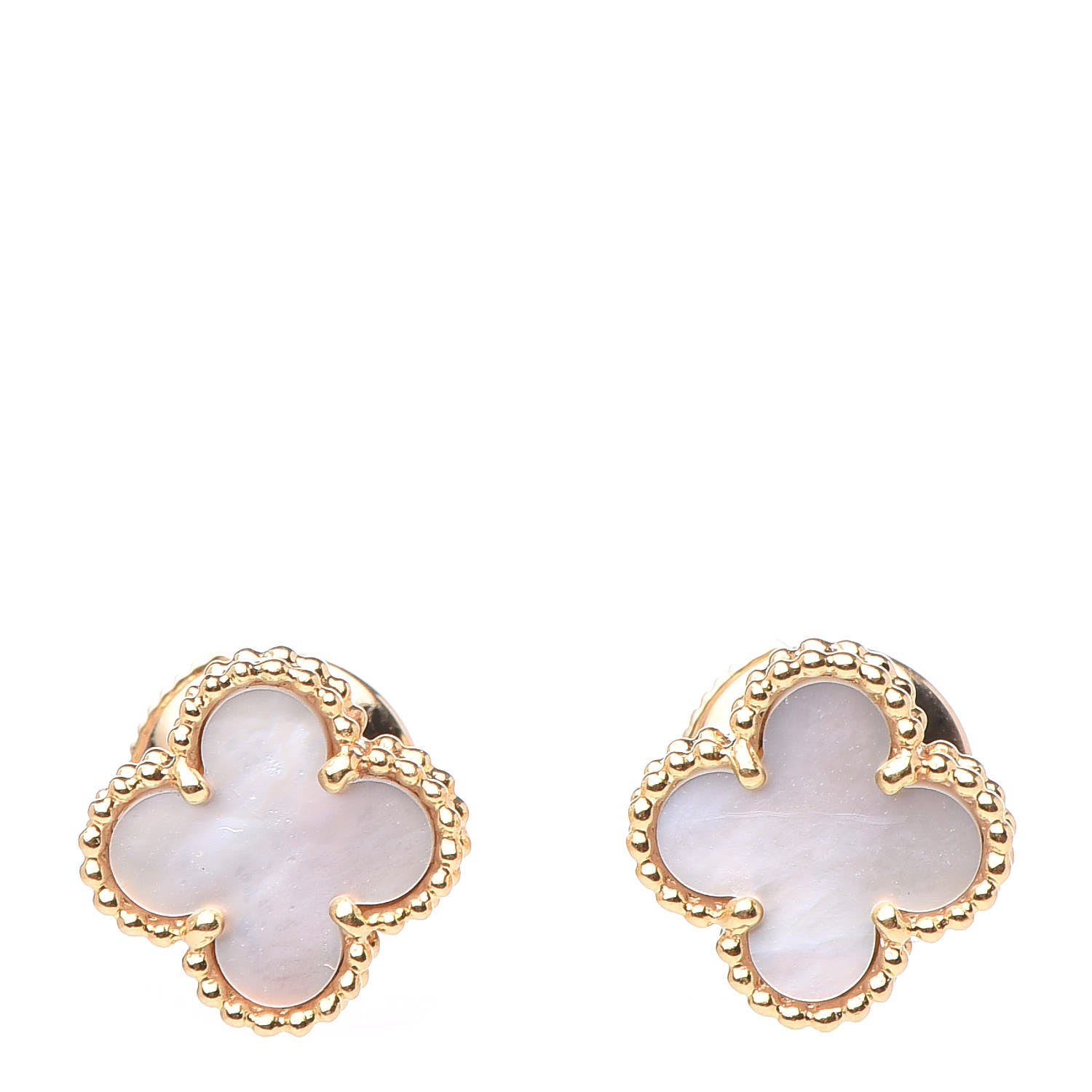 Van Cleef & Arpels 18K Yellow Gold Mother of Pearl Sweet Alhambra Earrings 1 of 5