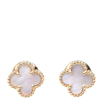 Van Cleef & Arpels 18K Yellow Gold Mother of Pearl Sweet Alhambra Earrings 1 of 5