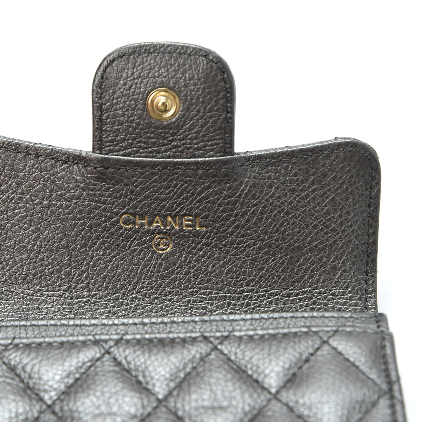 Metallic Calfskin Quilted Reissue Flap Card Holder Grey