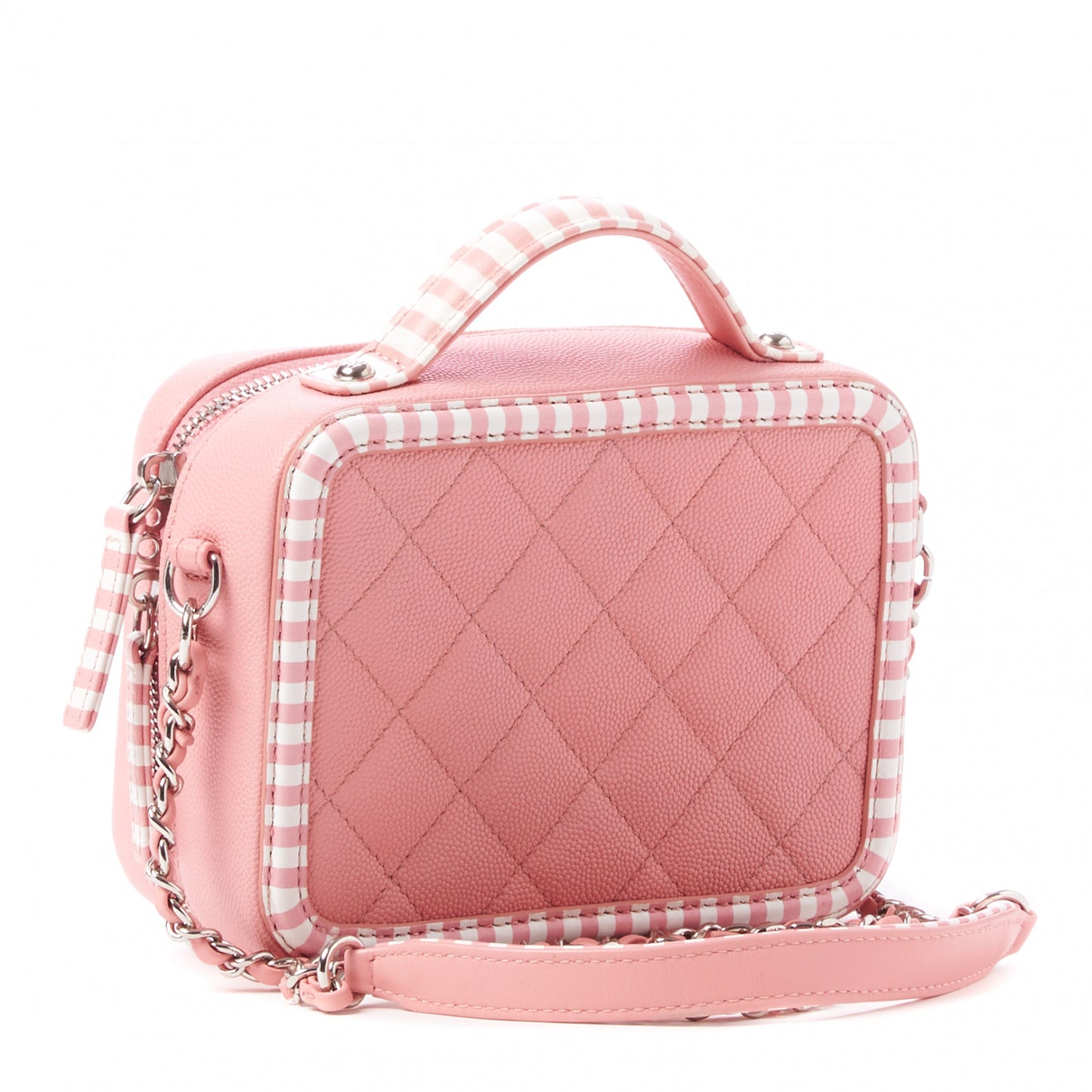 Caviar Quilted Striped Small CC Filigree Vanity Case Pink White