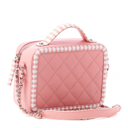 Chanel Caviar Quilted Striped Small CC Filigree Vanity Case Pink White 3 of 11
