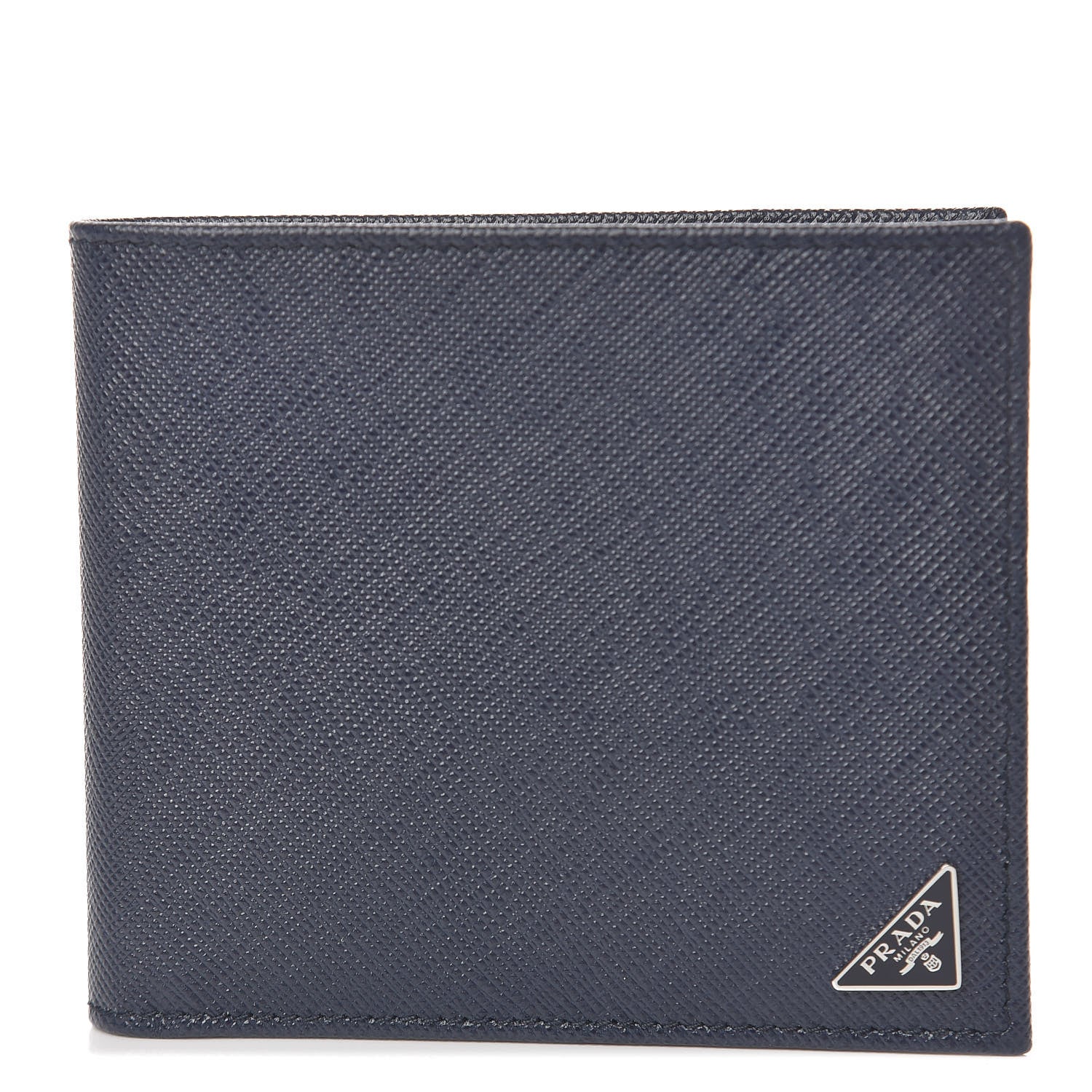 Prada Saffiano Triangle Bi-Fold Wallet Baltico 1 of 8