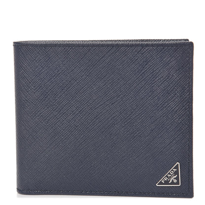 Prada Saffiano Triangle Bi-Fold Wallet Baltico 1 of 8